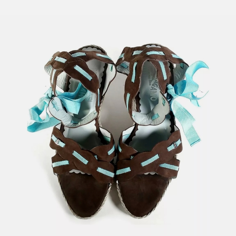 Gorgeous  Lace  Up wedges Salvador Ferragamo beand new no box 6 1/2